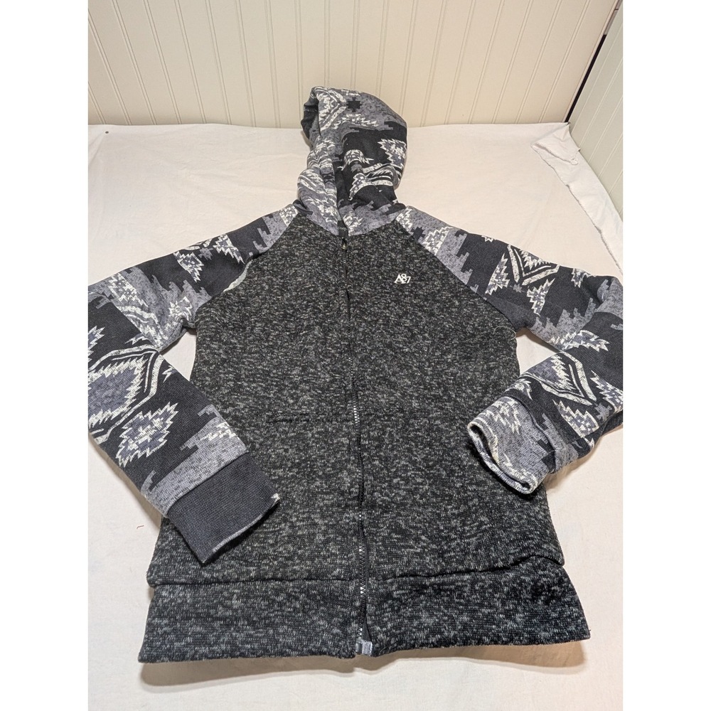 Aeropostale Mens Small Full Zip Hoodie Faux Shearling Lined Southwestern Grey